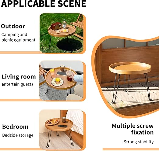 HYNAWIN Foldable Tray Table,Round Side Table with Metal Legs,Bamboo Portable Coffee Table for Living Room, Patio, Office,Camping