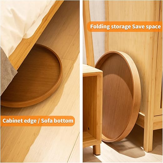 HYNAWIN Foldable Tray Table,Round Side Table with Metal Legs,Bamboo Portable Coffee Table for Living Room, Patio, Office,Camping